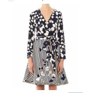 DVF Diane von Furstenberg AMELIA Floral Stripe Wrap Dress Sz 8 FLAWS Preppy Silk